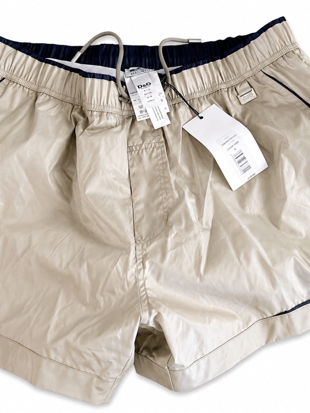 D&G Light Beige Swim Shorts with Navy Trim
